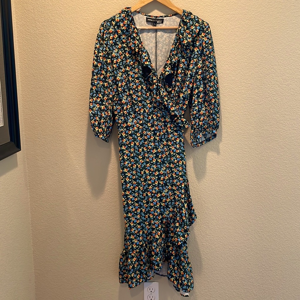 Jason Wu, bright flower colored wrap style dress, size 18